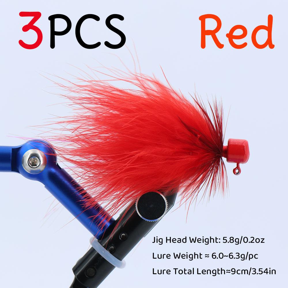 

3/6Pcs 5.8g Ice Fishing Bait Marabou Jig Head Hooks for Crappie Trout Bass Pike Walleye Salmon Perch Sunfish