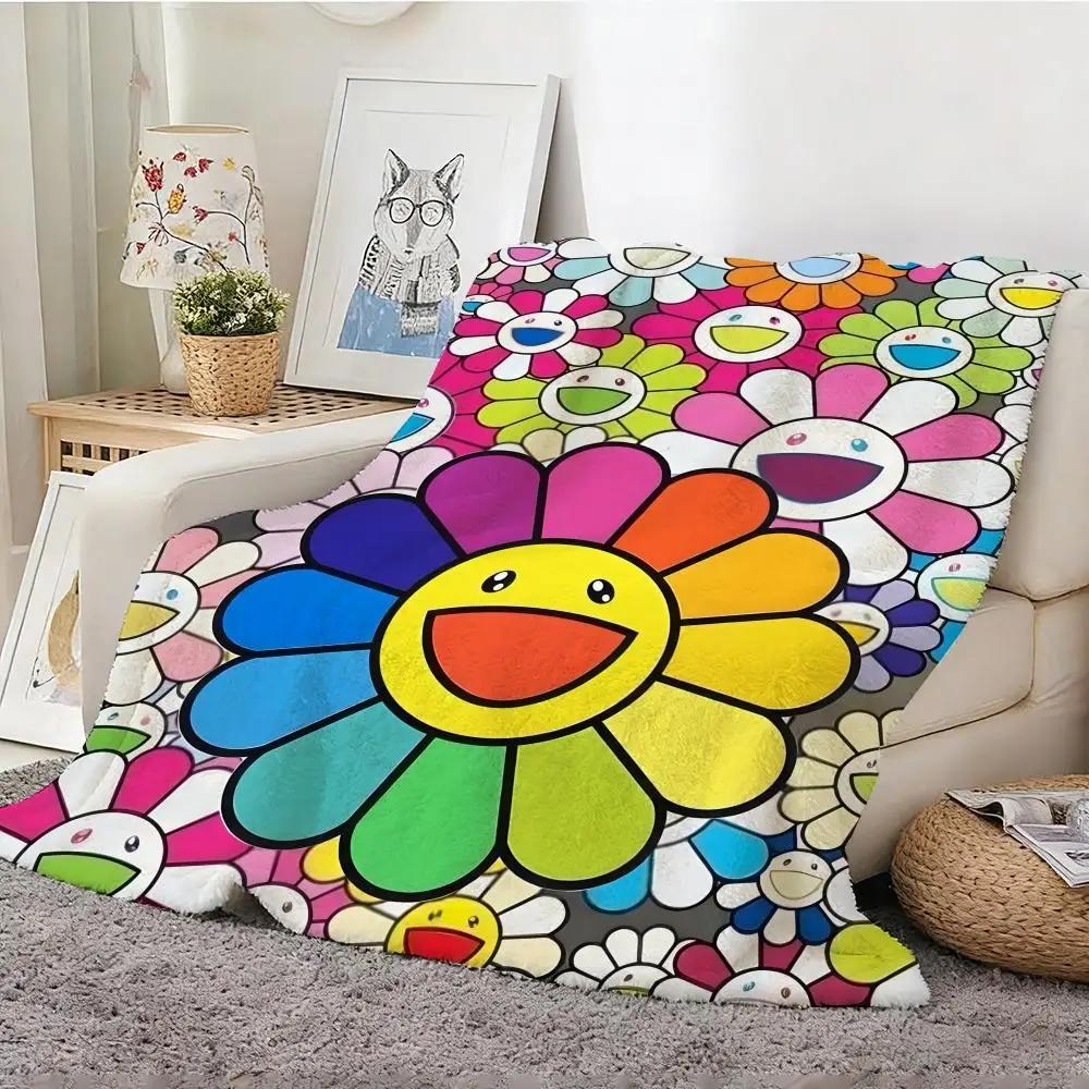 Œuvre d'art Fleur Souriante Takashi Murakami Couverture Légère 240g Flanelle Douce Agréable pour la Peau Refroidissement d'Été