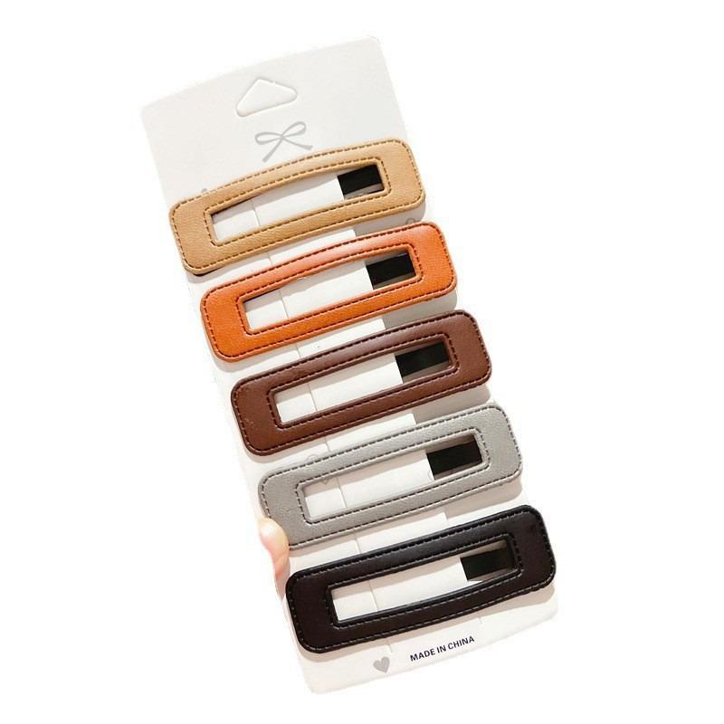 Candy Color PU Leather Hair Clip: Bun, Bangs & Side Clip for Women.