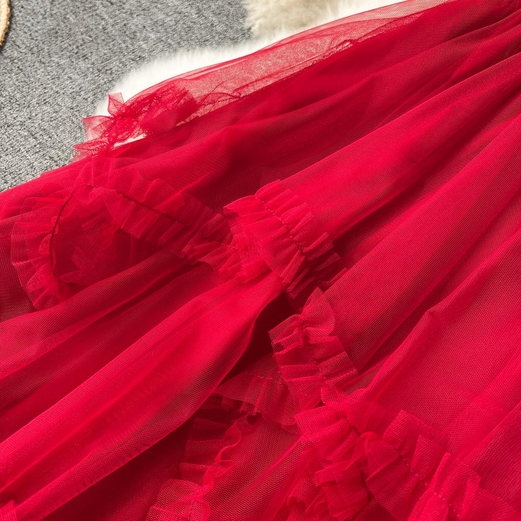 Letní Dámská Elegantní Elastická Vysoký Pas Síťovaná Princeznovská Dlouhá Midi Nepravidelná Dortová Sukně