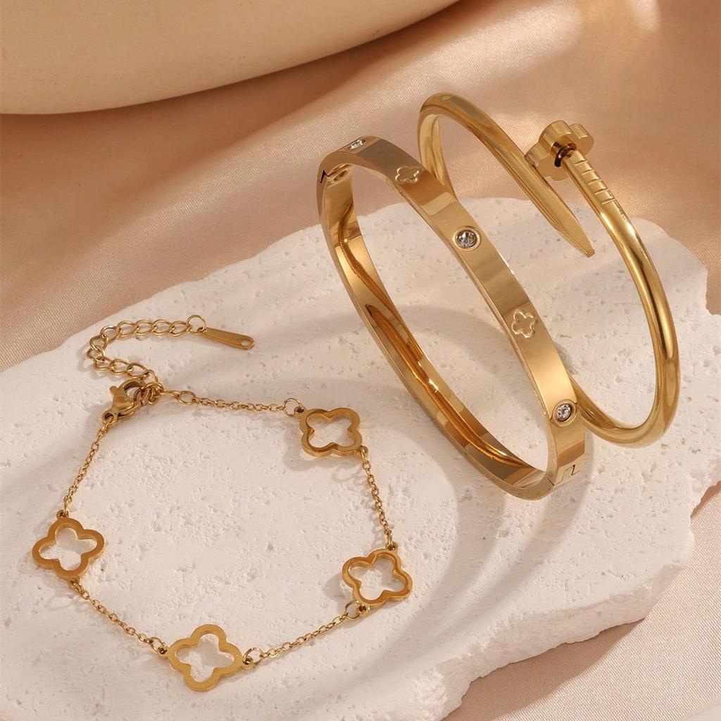 3PCS French Lucky Clover Women's Bracelet Set High Quality Stainless Steel INS Hot Selling Bracelet Charm Feeling Jewelry Gift