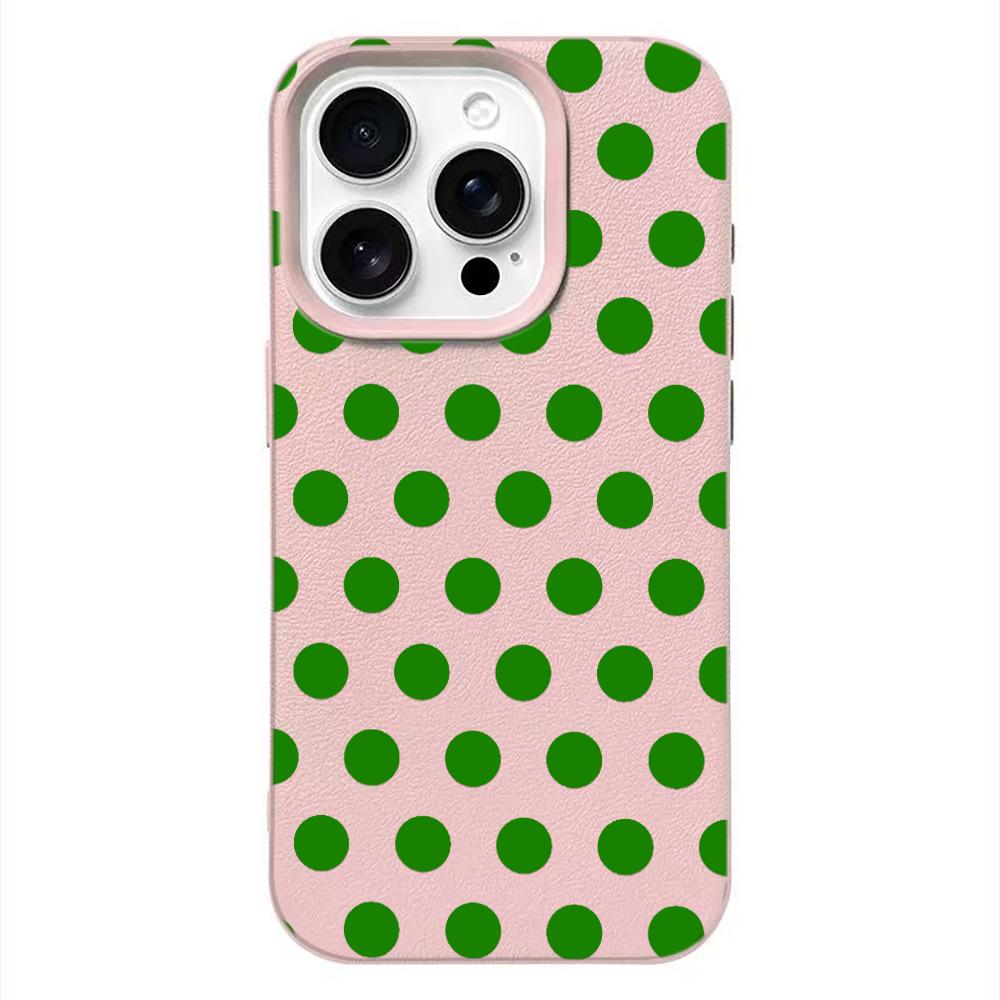 Mint Green Polka Dot Leather Texture Soft Case for iPhone 17 17E 16 15 14 13 12 11 Pro Max Minimalist Shockproof Cover