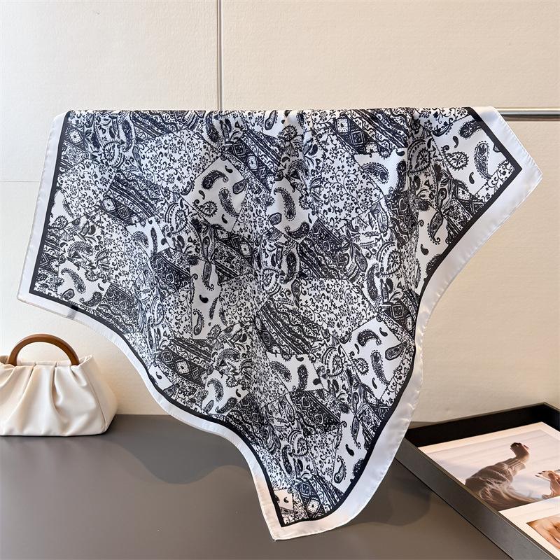 Vintage Paisley Print Shawl Square Scarf for Women Soft Satin Wraps Neckerchief Female Hair Bands Ribbon Headband Bandana