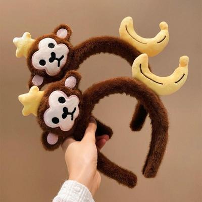 1Pcs Soft Faux Plush Monkey Hairband Funny Banana Hair Hoop Cartoon Animal Headbands Creatures Theme Party Costume