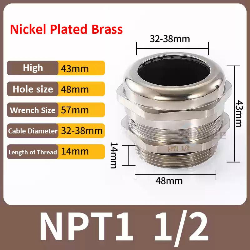 Waterproof Cable Gland IP68 Nickel Plated Brass 1/4" 3/8"1/2" 3/4" 1" 2" 3" BSPP/NPT Male Thraed For 3-6.5mm 4-8mm Cable Joint