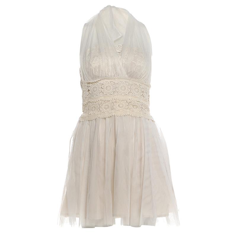 2026 European and American summer new niche irregular diversity mesh splicing waist thin dress women
