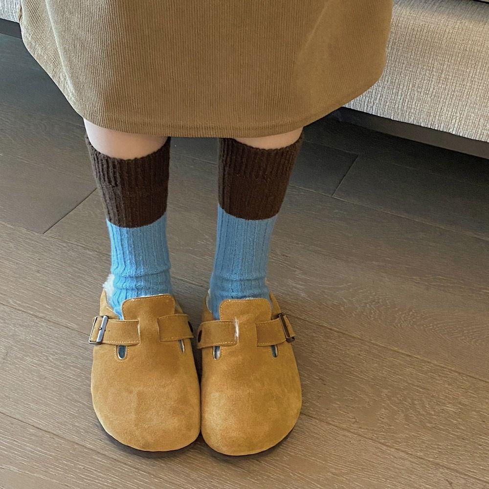 Retro Mid-Calf Wool Socks Colour Blocking Mid Tube Socks Fashion Winter Warm Socks Autumn Winter