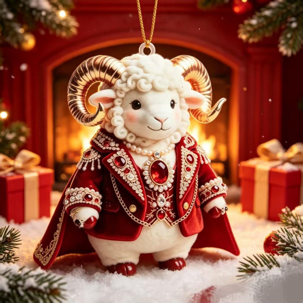Künstlicher Strass Ziegen Hängeornament 2D Flacher Ziegen Taschenanhänger Weihnachtsbaumschmuck