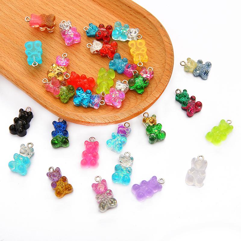 10pcs Resin Candy Color Bear Charms Pendant Beads for Necklace Bracelet Jewelry Making