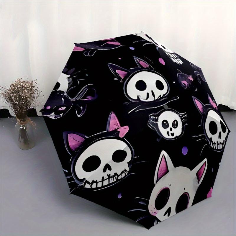 1 pièce Parapluie Automatique Ouverture/Fermeture Chat Crâne avec Protection Anti-Vent, Design Fonctionnel, Toile Robuste à 8 Baleines, Baleines Durables, 034