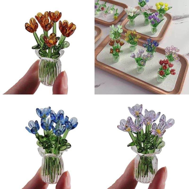 Handcrafted Glass Flowers Crystal Flower Figurine for Desk and Shelf Decoration Home Decors Piece