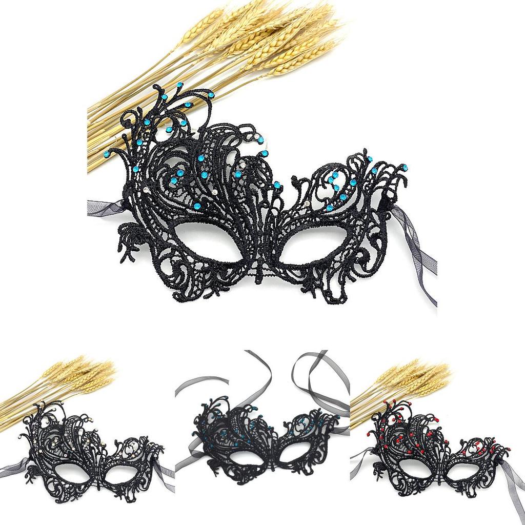 Princess Lace Halloween Costume Mask With Rhinestones For Themed Parties And Cosplay