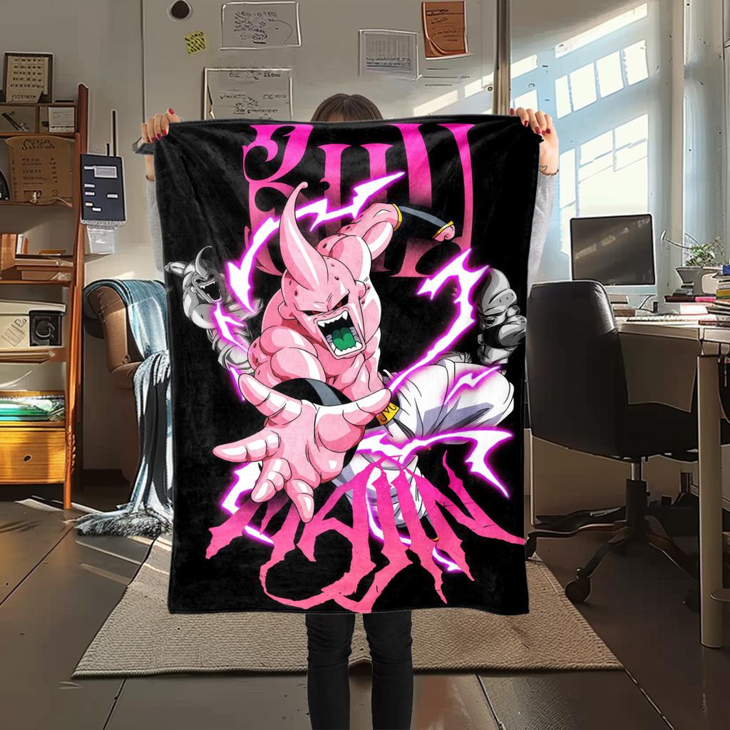 1PC Majin Buu Print Flannel Blanket, High quality All Seasons, Home Decor, Warmth and Comfort, Perfect for Christmas Gifts