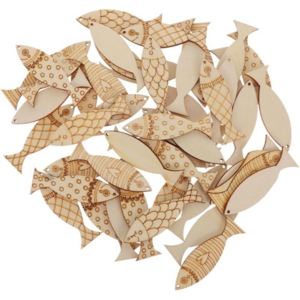 40 Stück Leere Holzfisch-Ausschnitte Unfertige Meerestier-Fischform Holzscheibe Handgeschnitzt Handbemalte Fisch-Ornamente
