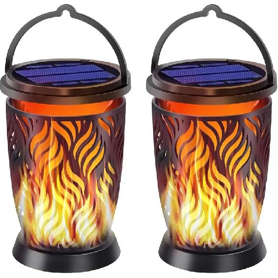 Aityvert Уличные солнечные светильники с пламенем, Водонепроницаемые солнечные светильники с мерцающим пламенем, Автоматическое включение/выключение по датчику темноты, 66 светодиодов, Солнечные настенные ночные светильники Art Deco