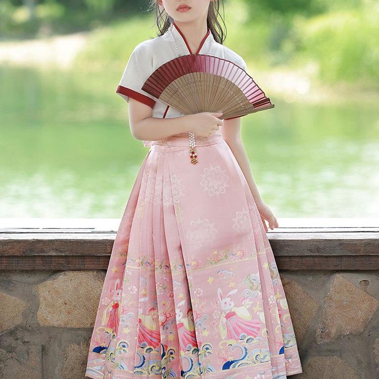 Girls' Chinese-Inspired Summer Hanfu Set – Ming & Tang Dynasty Style