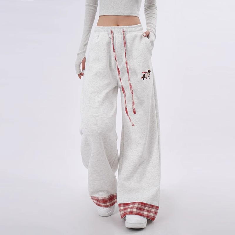 Women's Sporty Retro Wide-Leg Sweatpants, Cuffed, 2025 Design – Loose Fit for Autumn/Winter Casual Wear