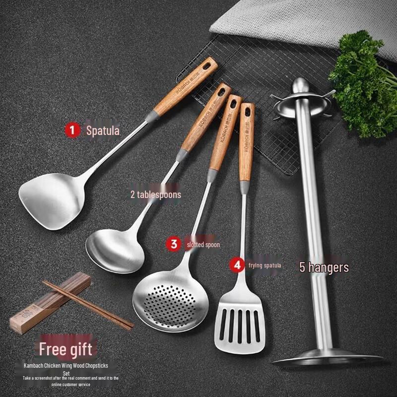 KOBACH 5-Piece 304 Stainless Steel Kitchen Utensil Set with Walnut Handles