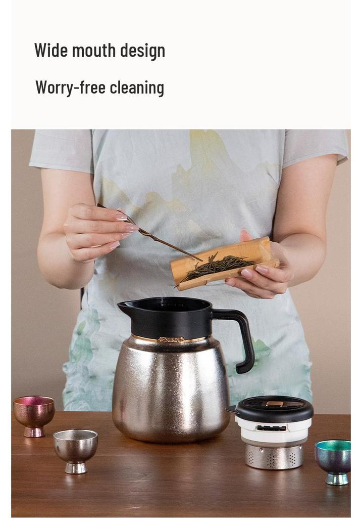 Qingshui® 1500ml Pure Titanium Stewing Teapot with Tea Separator & Temperature Display Vacuum Flask