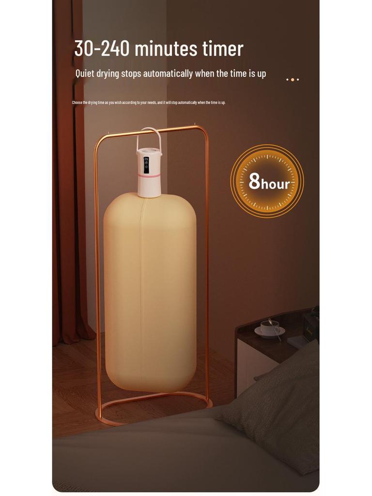 Compact Travel Clothes Dryer: Sterilizes, Eliminates Dust Mites, Features Timer, Consistent Heat, Ideal for Dorm or Home Use.