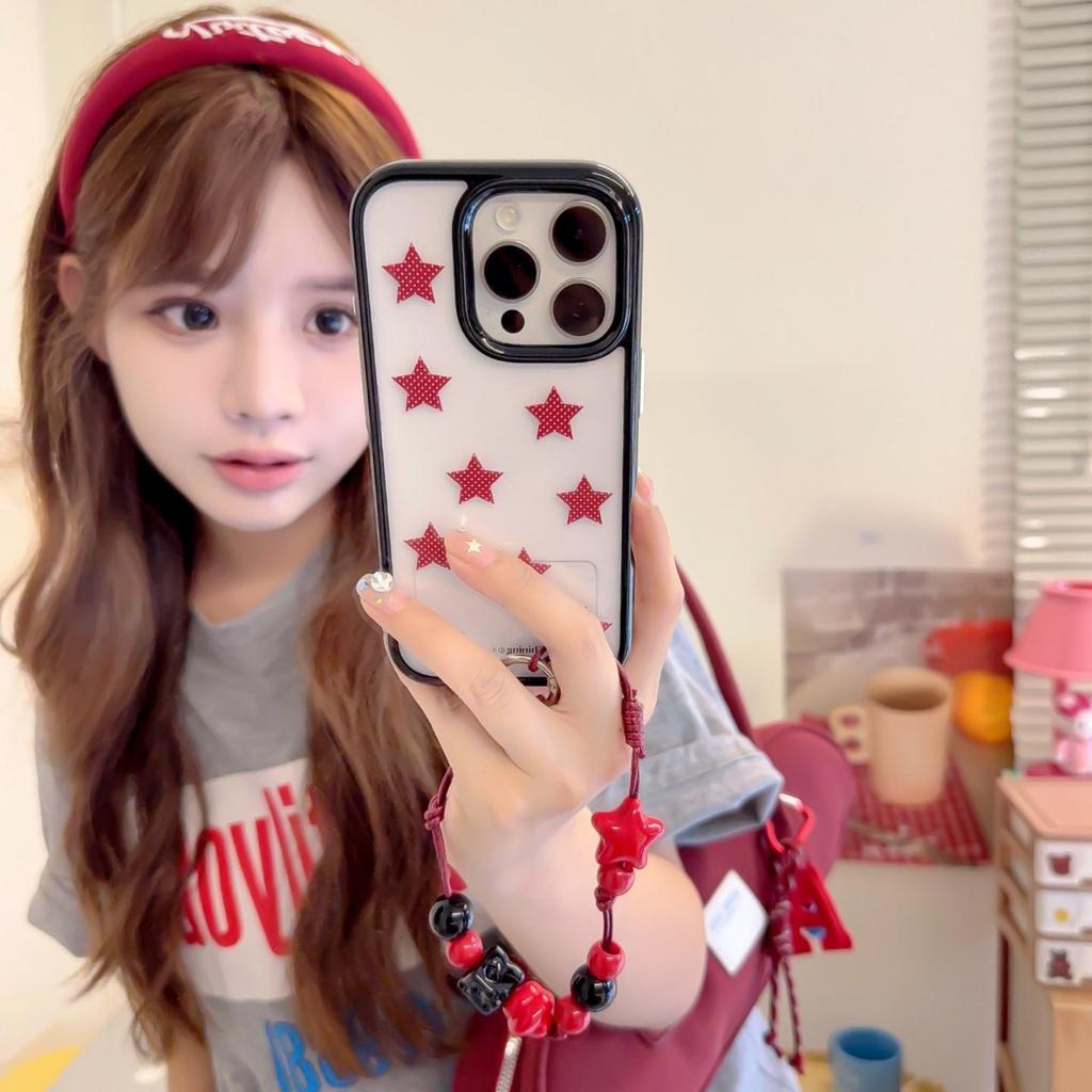 Red Polka Dot Five-Point Star Phone Case for iPhone 13-17 Pro/Pro Max