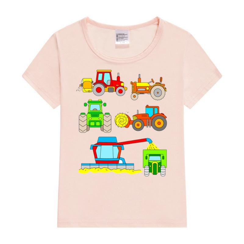 Funny cartoon car tractor T-Shirt Kids Oversized Printing Clothing Boys Summer Round Collar Shirt Girl Fashion Streetwear