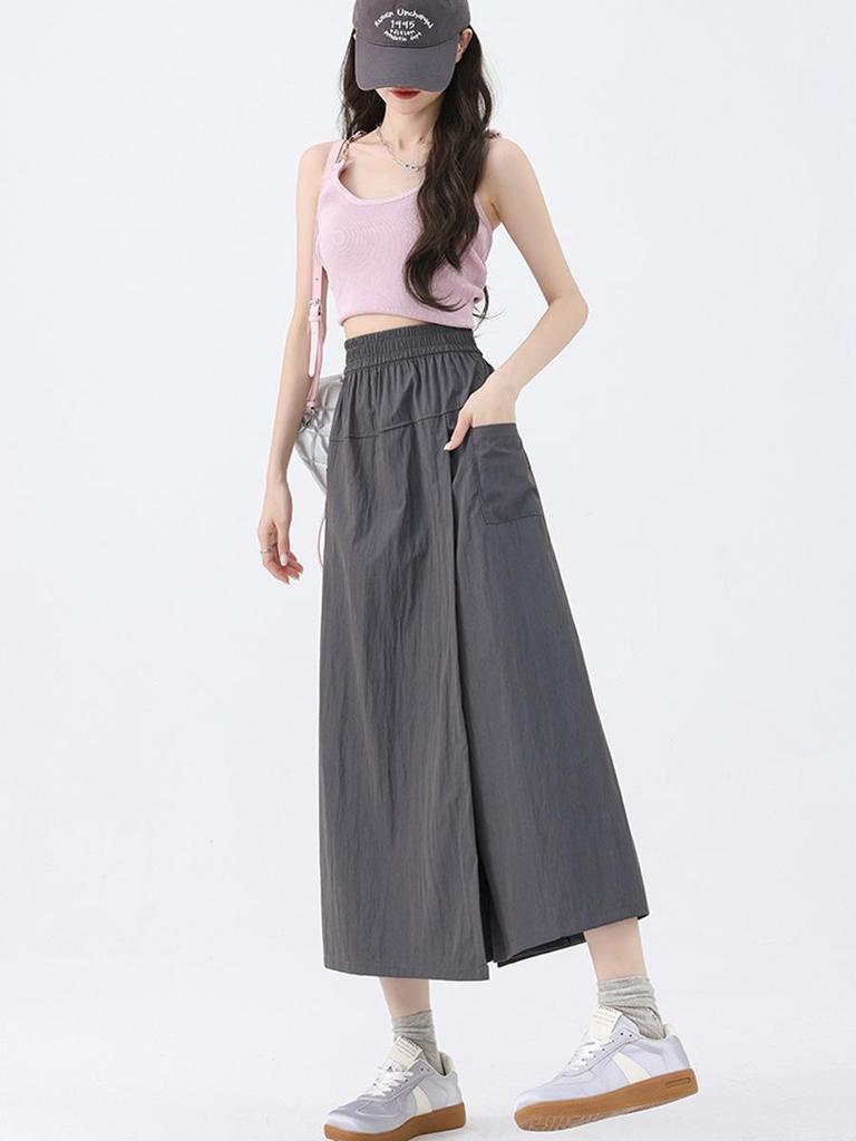 2026 Japanischer Stil Damen High Waist Eis Seide Cargohosenrock - Sommer Schlankmachend Locker Weiter Bein