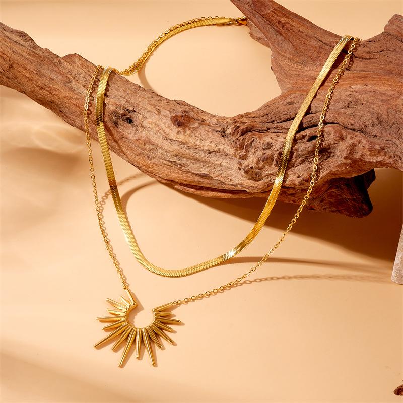 Sunburst Jewelry Set Necklace Earrings Ring Stainless Steel