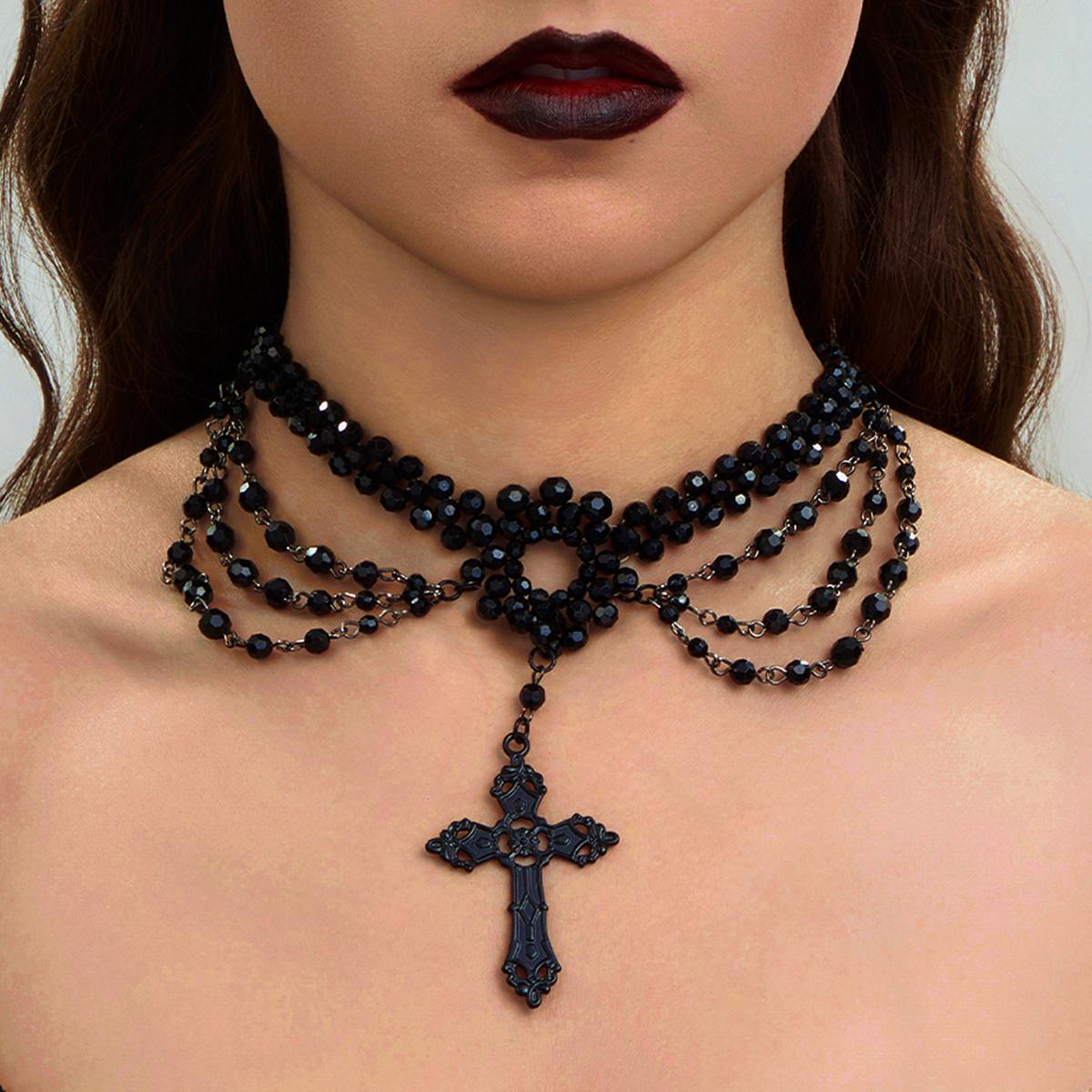 

Ingemark Halloween Gothic Big Cross Jesus Pendant Choker Necklace for Women Multilayer Metal Chain Part Jewelry Accessories New
