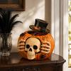 Skull Jewelry Box Halloween Pumpkin Candy Jar with Top Hat Lid, Resin Decorative Spooky Desktop Table Centerpiece Storage Container, Organizer