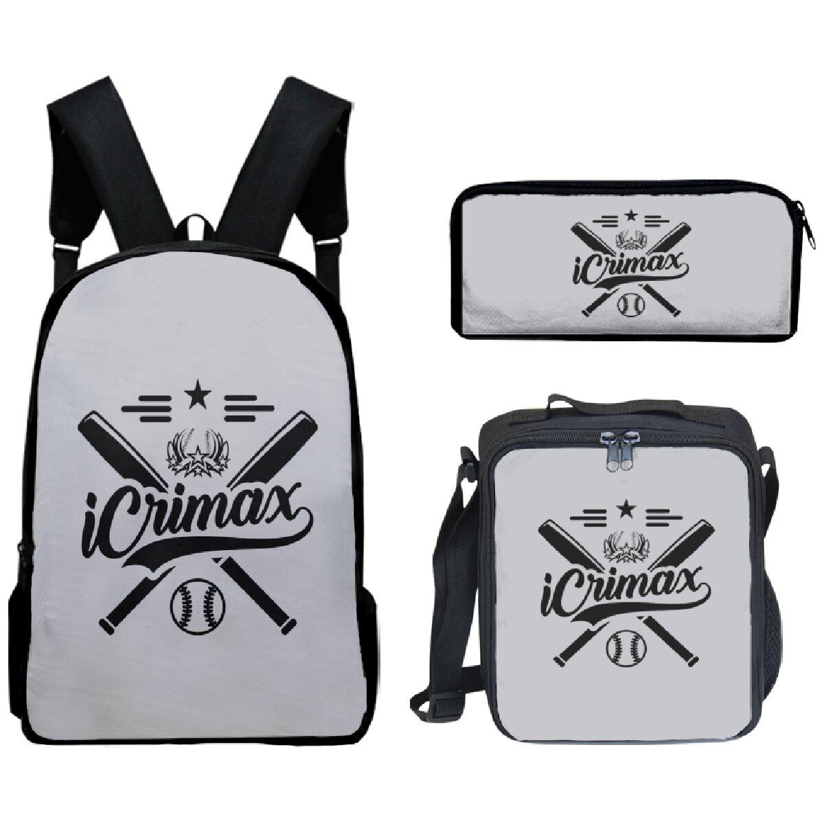 

2025 Hot Sale icrimax Backpack 3pcs/Set Boys Girls School bag lunch bag pencil case icrimax Bag Travel Laptop