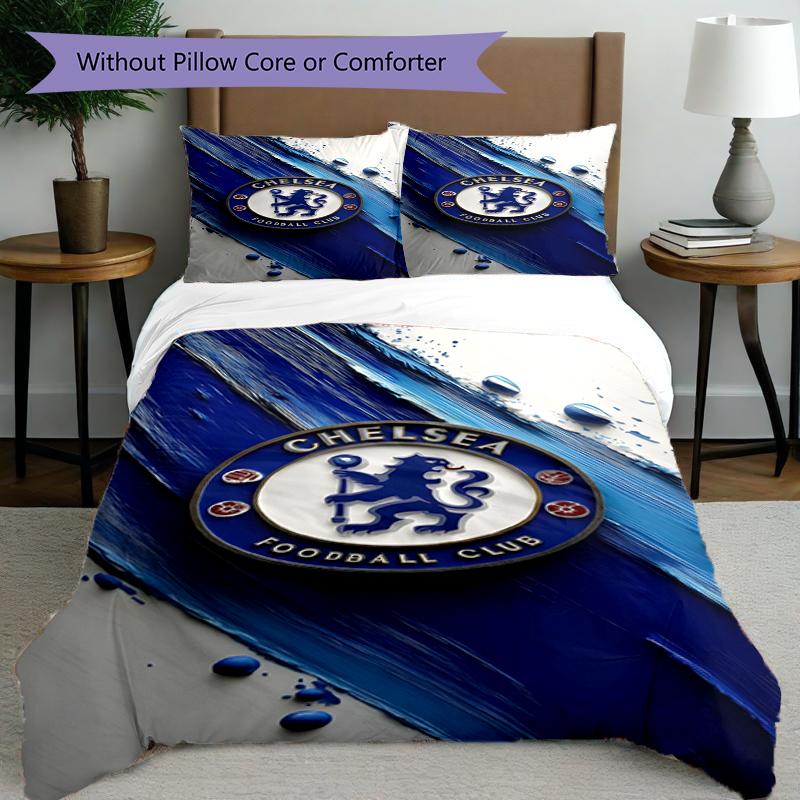 3pcs Duvet Cover Set (1*Duvet Cover + 2*Pillowcase, Without Core),football club F.C Print Bedding Set, Bedroom Decor, All‑Season, Birthday Gift