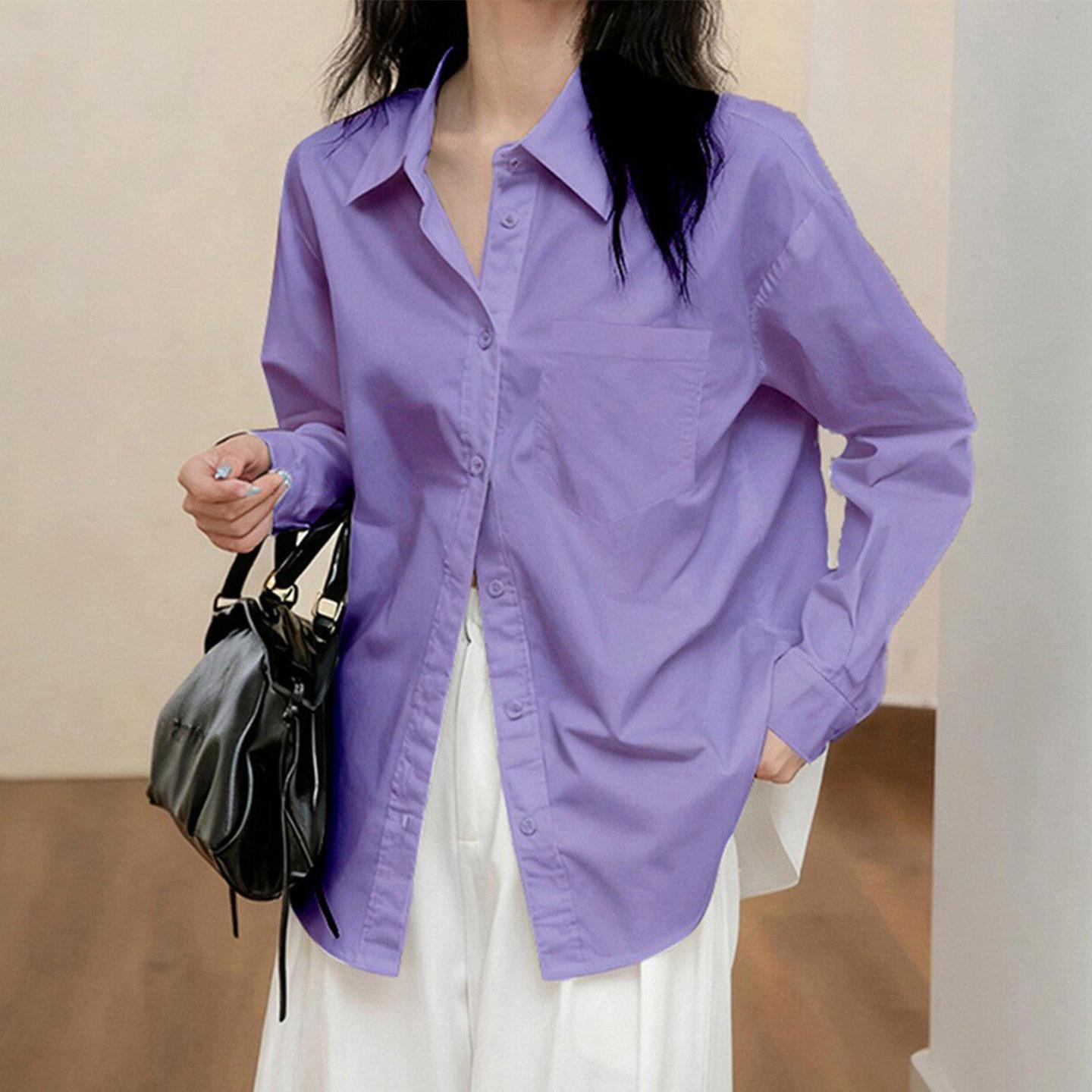 Women s pure cotton shirt 2026 new spring and autumn style in taro purple, gentle and sophisticated outfit top M фиолетовый
