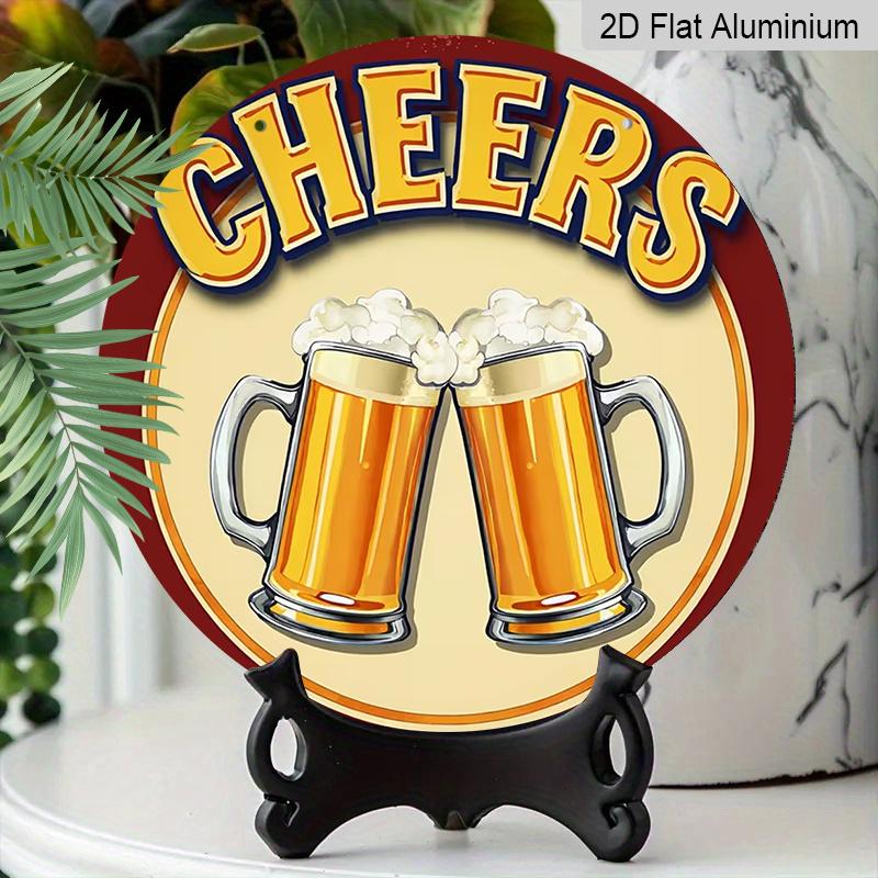 2D Flat Aluminum 7.87 Inch X 7.87 Inch Beer Glass Style Wall Decoration, Vintage Style. Suitable for Bars, Living Rooms, Kitchens, Cafes, Porches