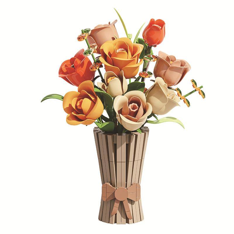 Neueste Zusammengebaute Bausteine Blumen Spielzeug, Rose, Orchideen, Ewige Blumen, Geschenke Für Mädchen, Valentinstagsgeschenke, Heimdekoration