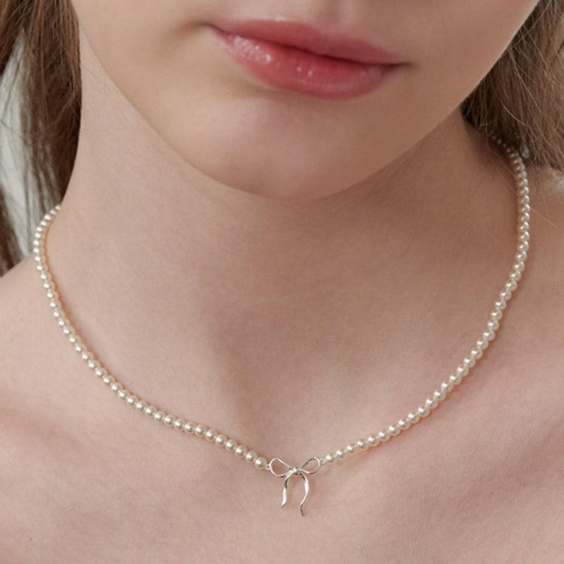 Tatiana (925 Silver) Ribbon Tie Pearl Necklace NZ2173