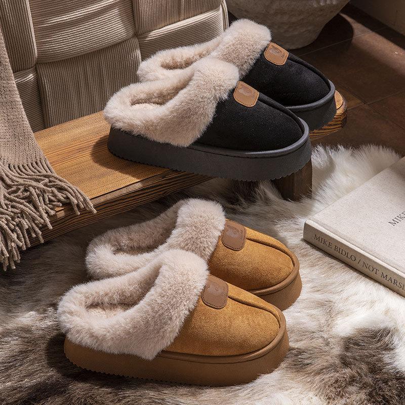 2025 New Thickened Cotton Slippers Raw Autumn and Winter Home Indoor Non-slip Thick-bottomed Velvet Thermal Cotton Slippers