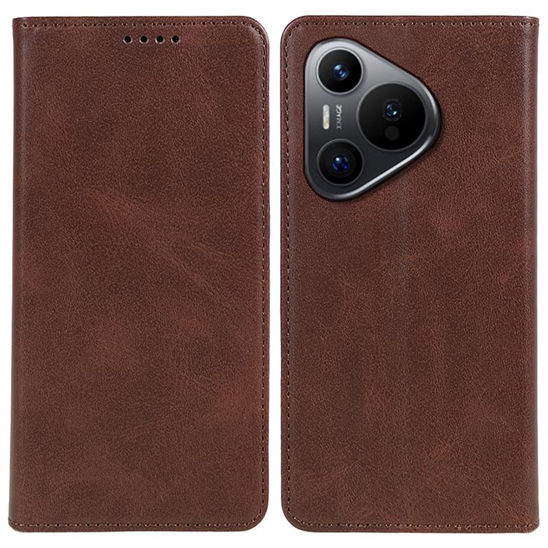 

For Huawei Pura 70 Case Magnetic Closing Flip PU Leather Phone Cover Brown