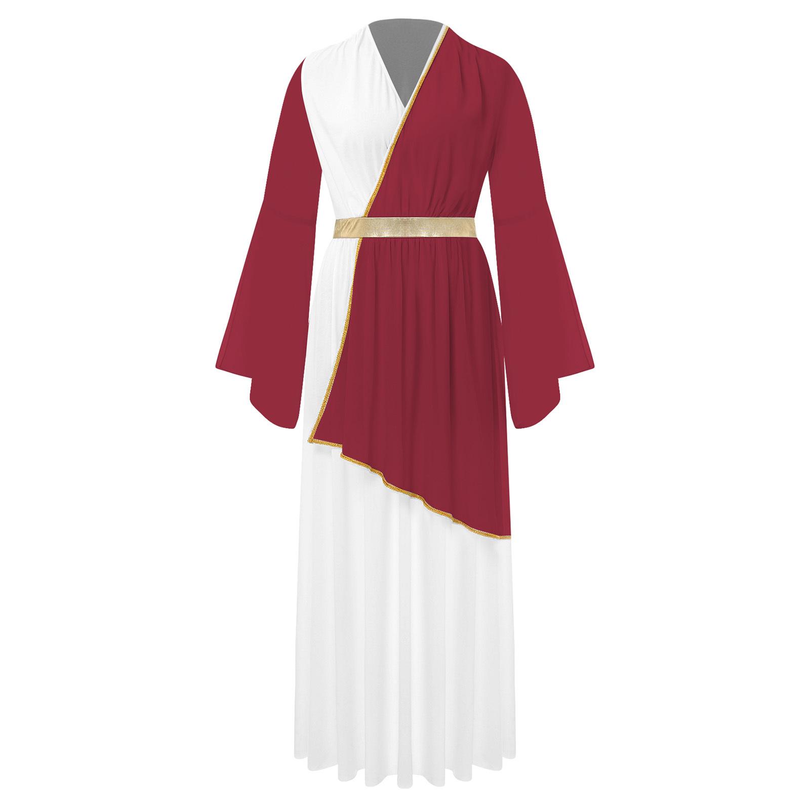 

Жіночий грецький костюм римської королеви принцеси стародавня тога сукня V-подібний виріз довгий рукав контрастний маскарадний костюм M бордовий