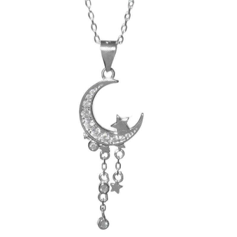 Naszyjnik z frędzlami w kształcie gwiazdy i księżyca Romantyczny francuski łańcuszek do obojczyka z pięcioramienną gwiazdą Zwinny niszowy zmysł designu