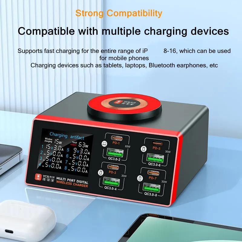 YCS-S500/S550/S600 Multi-port Charging Station For Mobile Phone EarPhone Tablet Multi-function Wireless Desktop Charging Device