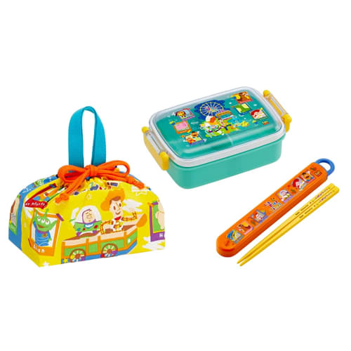 Skater Toy Story 23 Antibacterial Dishwasher Safe Soft Lid Tight Lunch Box, Square 450ml Lunch Box, Chopsticks and Chopstick Case Set, Lunch Drawstrin