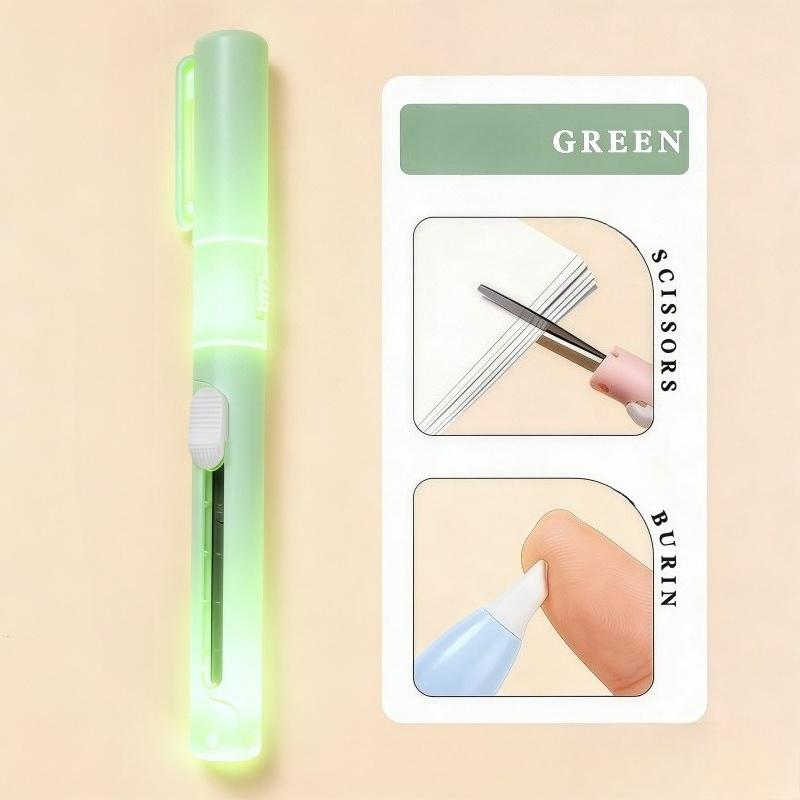 Multifunctional Luminous Portable Pen-shaped Scissors Innovative Two-in-one Design of Scissors зелёный