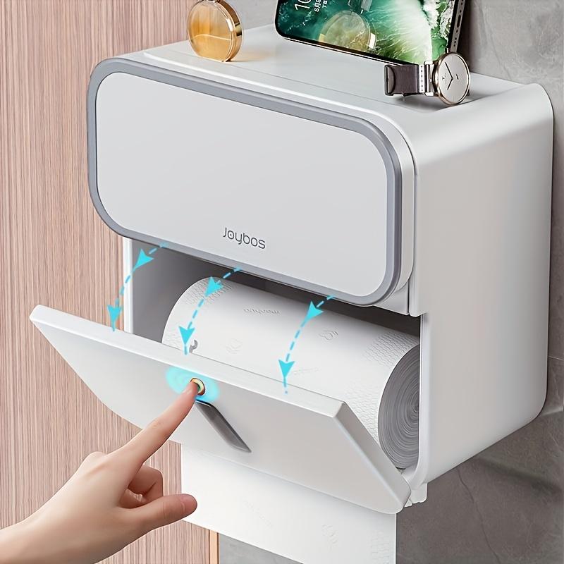 1pc Double Layer Bathroom Tissue Holder, Wall Mounted Plastic Tissue Box with Drawer, Strong Waterproof, No Drilling Required, Rectangle Shape