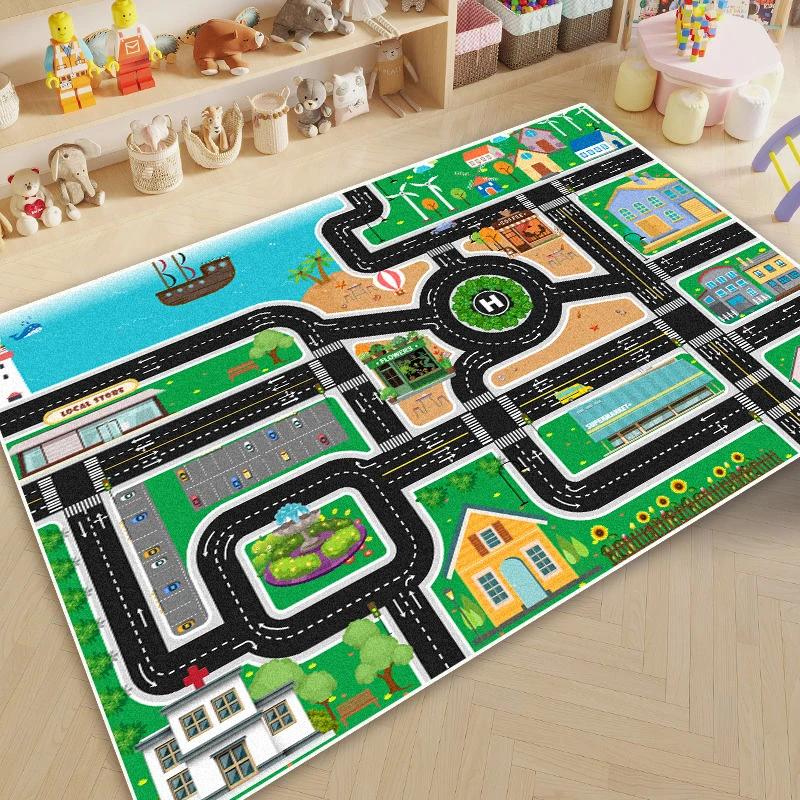 Cartoon Road Play Carpet Living Room Children's Bedroom Decoration Floor Rug 160X230CM Flannel Mat Soft Tatami Carpets Non-slip