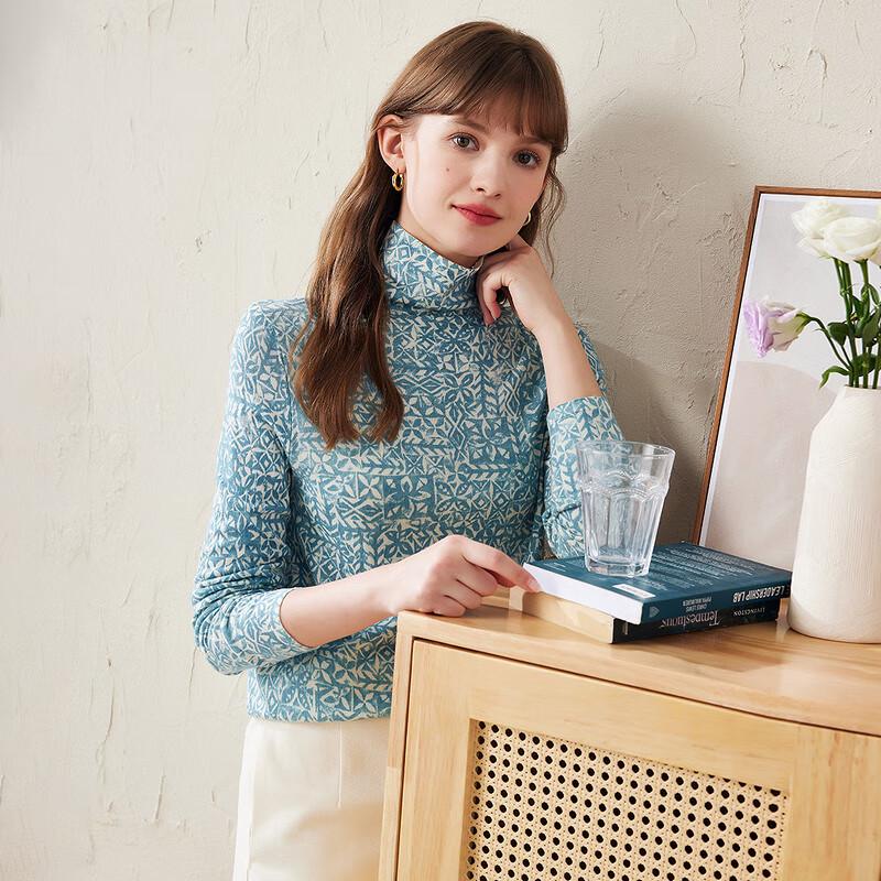 Kemeng Boca Women's Printed Fine Wool Mock-Neck Sweater