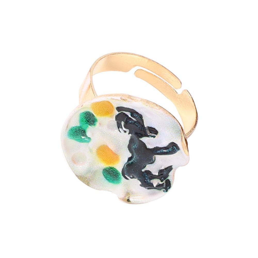 French Enamel Flower Ring Ethnic Style Glazed Ring Unique Vintage Ring Fashion
