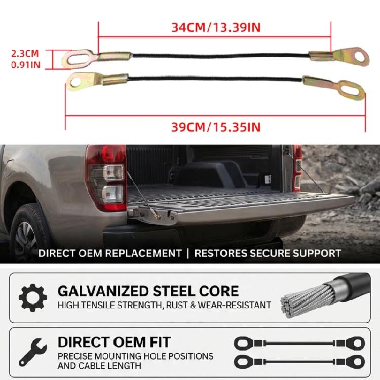 Pickup Side Support Cable Set for BT50 B2500 Rear Gate Repair, 2-Piece Cable Pair With Metal Mounting Ends and 38Cm/15Inch Length UH70-65-760K