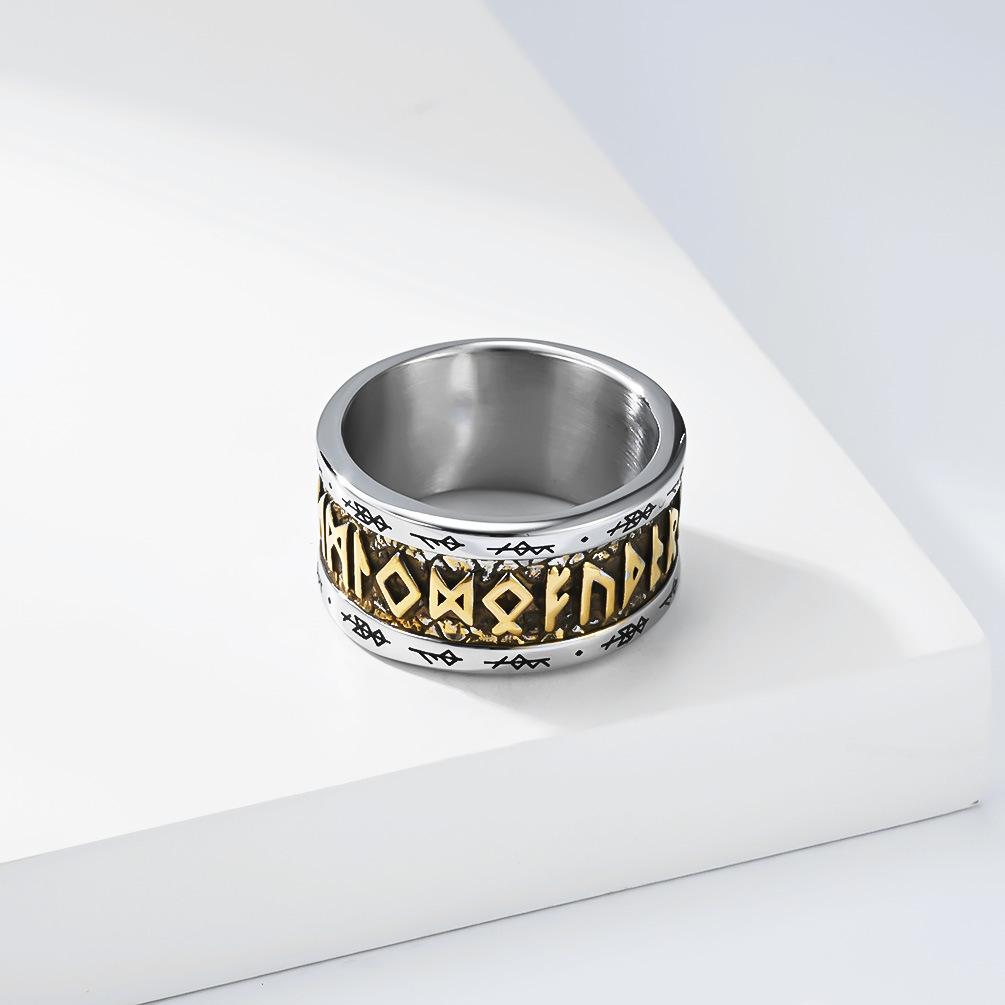 Men's Viking Rune Ring, 4 Colors Norse Totem Titanium Steel Band, Vintage Gothic Amulet Jewelry, Nordic Style Finger Ring for Men, Punk Biker Gift