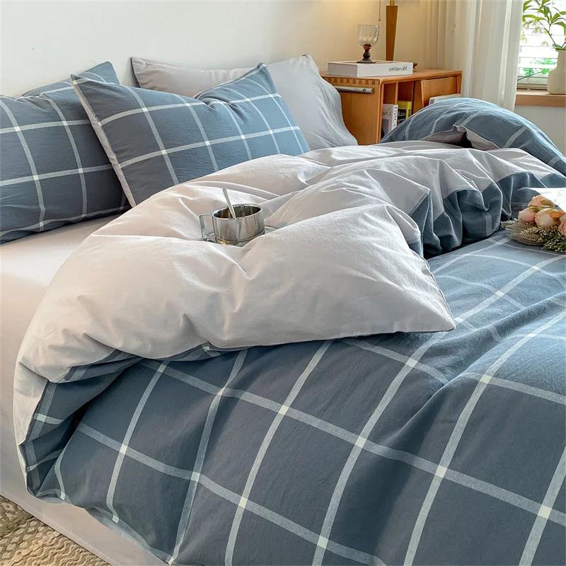 New Pure Cotton Labeled Bedding Set Simple Solid Double-Sided Color Quilt Cover Sets Soft Cozy Breathable Textile Supplies